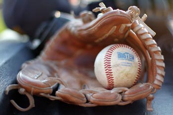 baseball glove and ball at university of michigan game